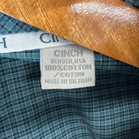 Cinch Mens Long Sleeve Button Down Plaid Shirt Green Black Size L‎ - Picture 4 of 8